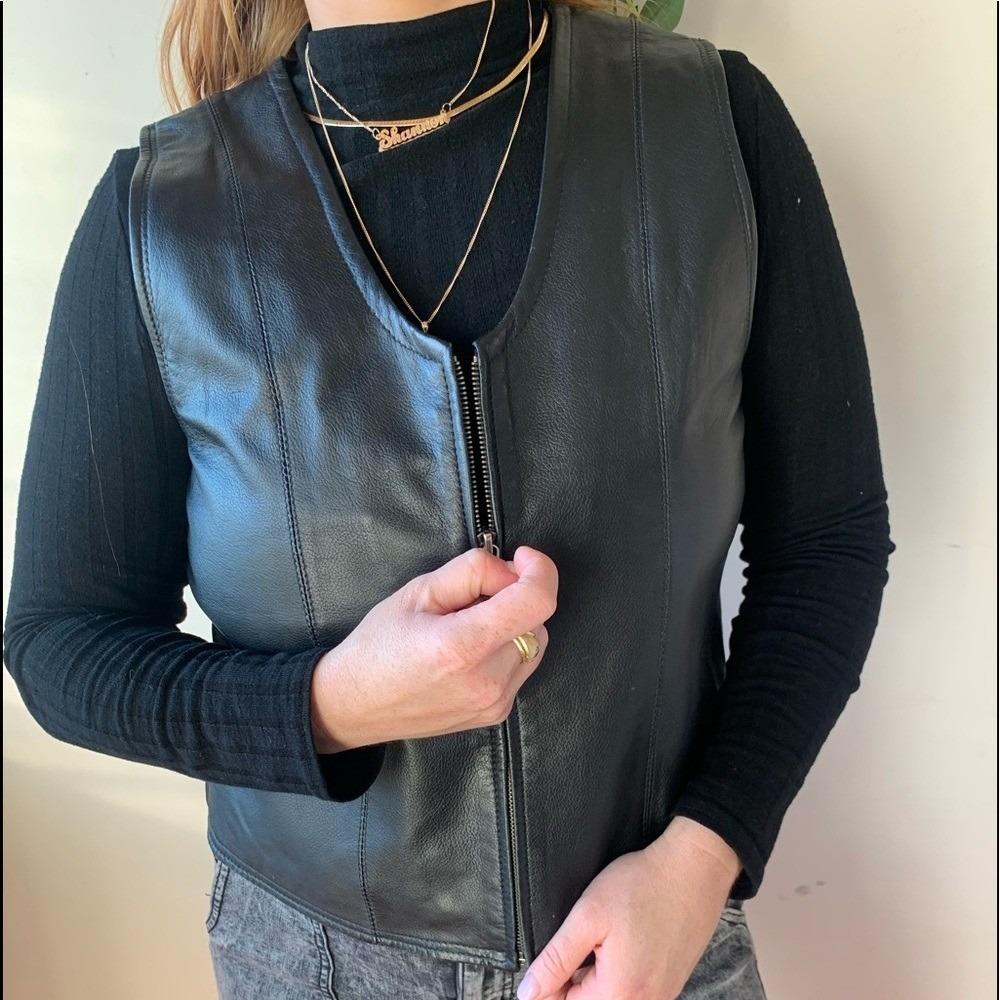 Black Leather/Cotton Vest by Villager